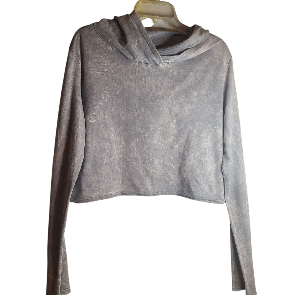 LvR Organic Women's Muted Gray Crop Top Hoodie Light Weight Size L
